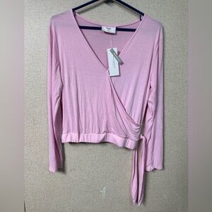 Ivoire Light Pink Wrap-Front Long Sleeve Crop Top